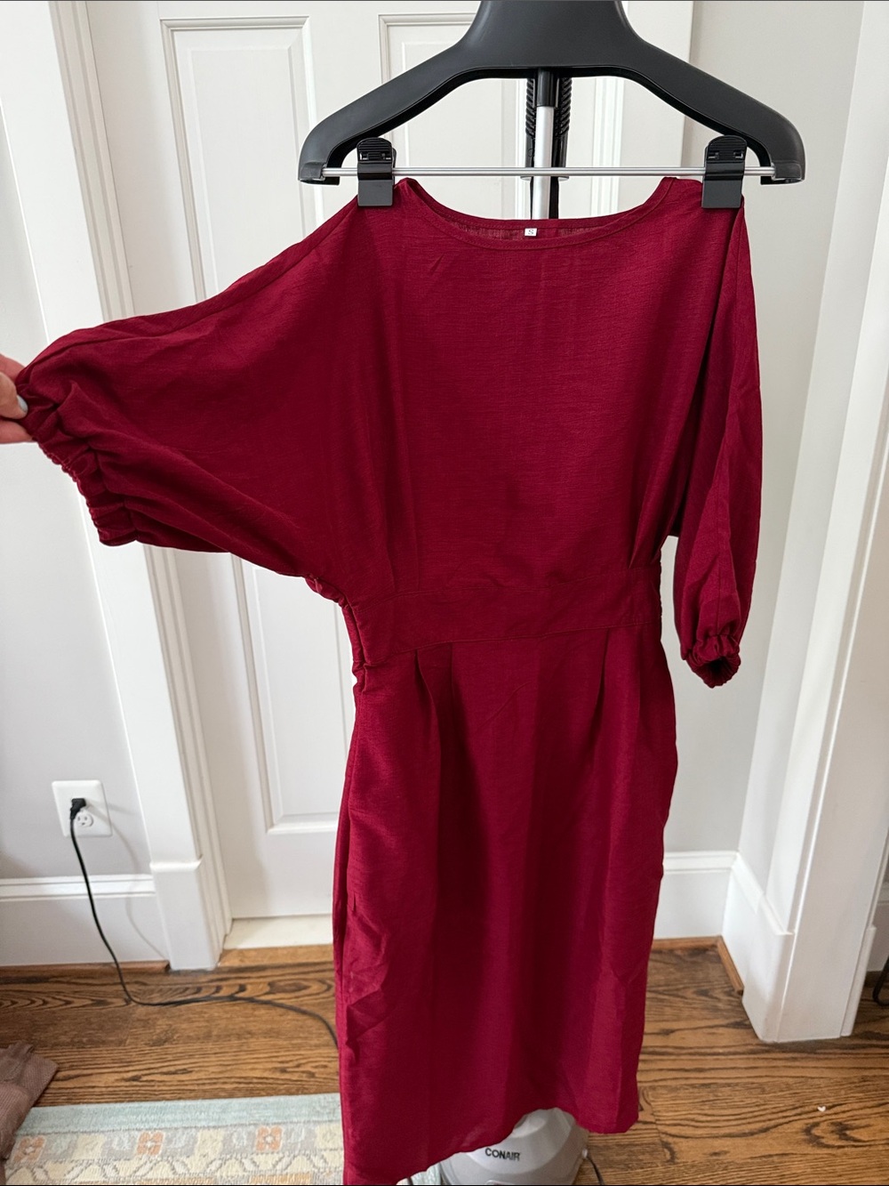 Women's Burgundy Midi Dress with Batwing Sleeves